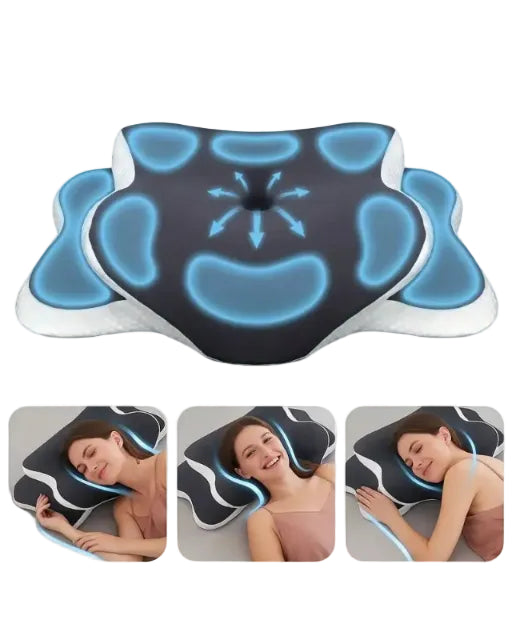 Ergonomic Memory Foam Butterfly Neck Pillow, C-Shaped/Adjustable Dual Height, Transparent Cover Support - Side/Supine/Pillow Sle