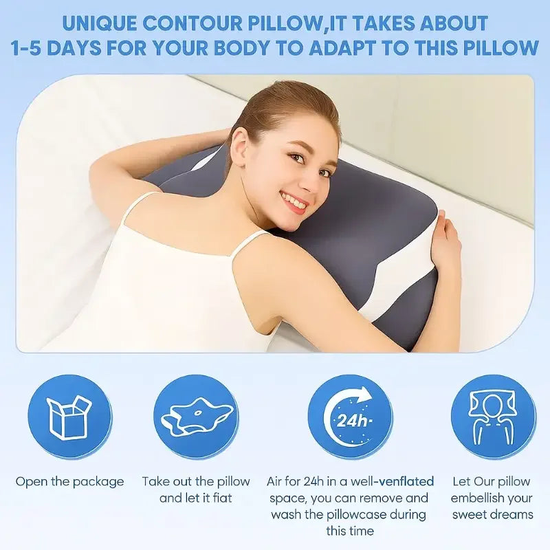 Ergonomic Memory Foam Butterfly Neck Pillow, C-Shaped/Adjustable Dual Height, Transparent Cover Support - Side/Supine/Pillow Sle